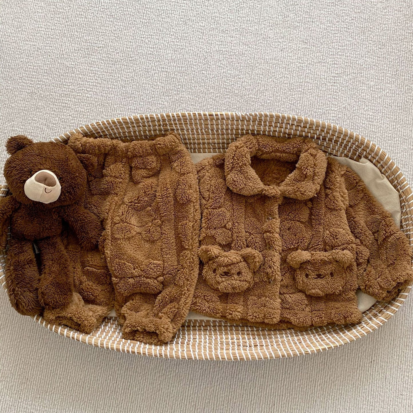 Baby Little Bear Plush Cardigan Combo Long Pants Sets In Winter, MyKids-USA®, Baby & Toddler Outfits, MyKids-USA - Size/Age - 73 (6-9M) - Color - Coffee -  -  - QQ2310091433-B