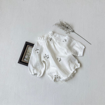 Summer and Spring Arrival Baby Girls Long Sleeves Lace Trim Collar Floral Bodysuit