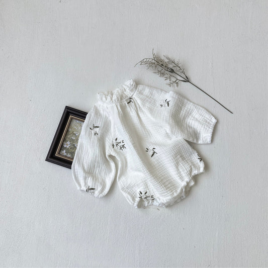 Summer and Spring Arrival Baby Girls Long Sleeves Lace Trim Collar Floral Bodysuit