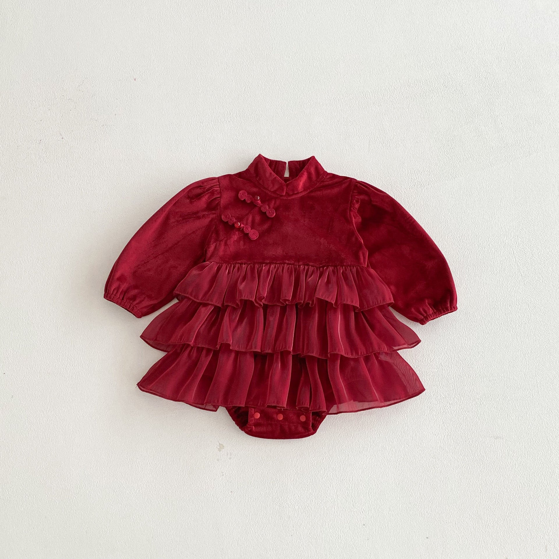 Autumn Arrival Baby Girls Long Sleeves Butterfly-bow Decorated Red Ruffle Onesies, MyKids-USA®, Baby One-Pieces, MyKids-USA - Size/Age - 66 (3-6M) - Color - Red -  -  - TR2509232351-A