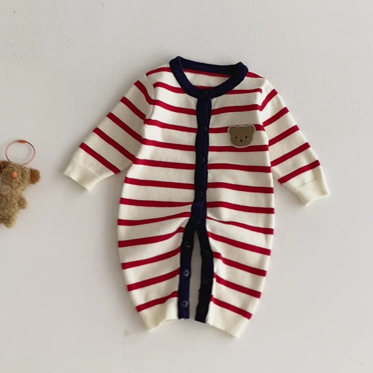 Autumn and Winter Arrival Baby Unisex Long Sleeves Striped Pattern Rompers, MyKids-USA®, Baby One-Pieces, MyKids-USA - Size/Age - 66 (3-6M) - Color - Red -  -  - TR2511262211
