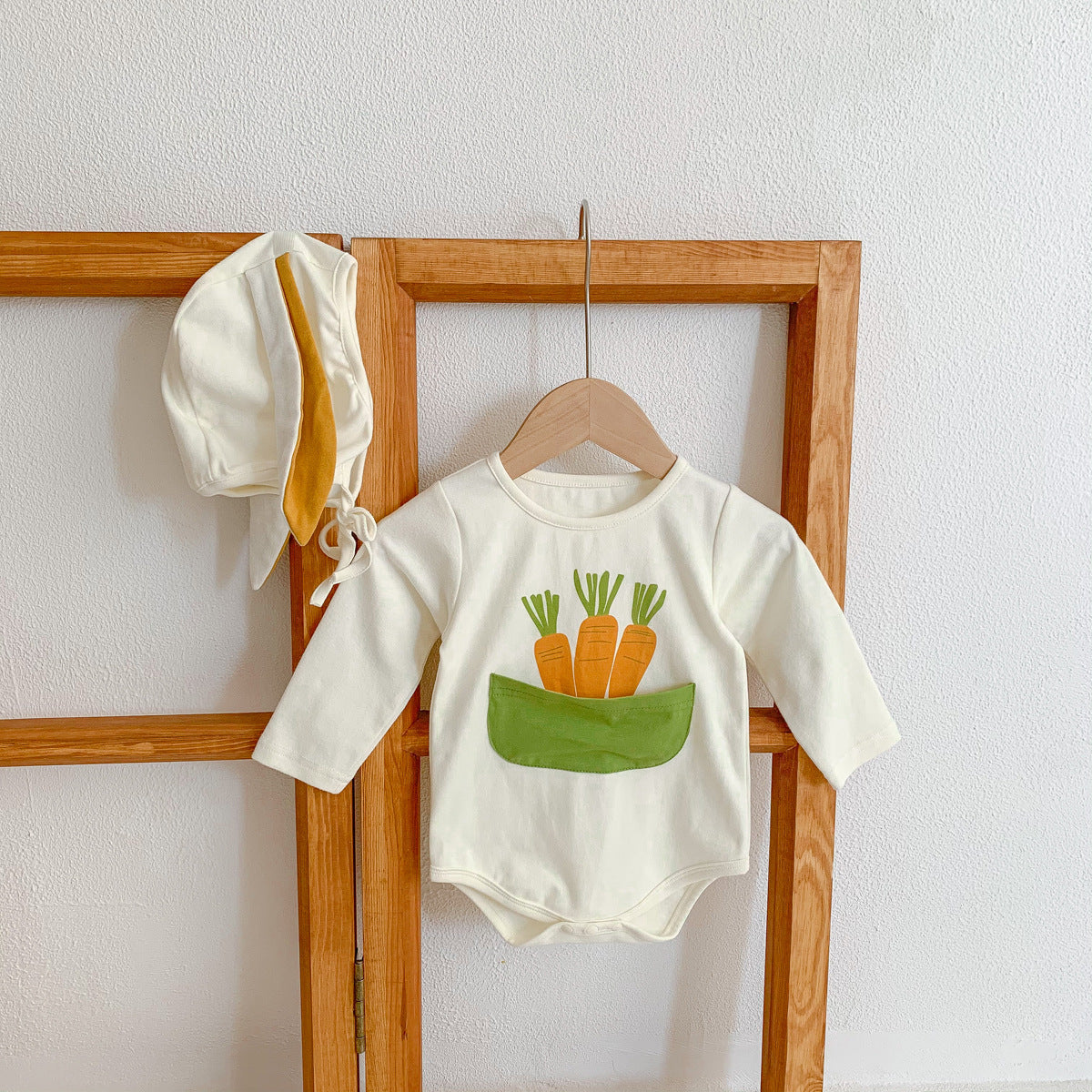 Autumn Arrival Baby Unisex Long Sleeves Carrots Pattern Onesies with Hat, MyKids-USA®, Baby & Toddler Outfits, MyKids-USA - Size/Age - 66 (3-6M) - Color - Beige -  -  - TR2510202341-A