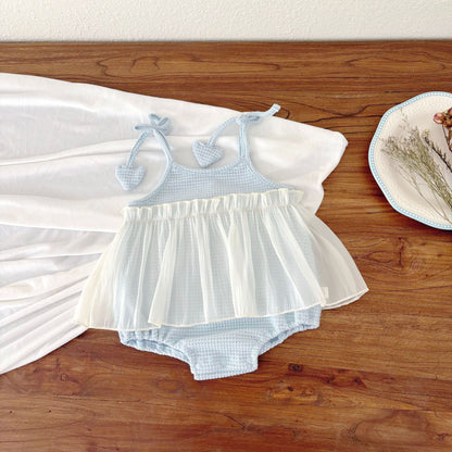 Summer Arrival Baby Girls Cute Waffle Grid Sleeveless Dress Design Strap Onesies, MyKids-USA®, Baby One-Pieces, MyKids-USA -  -  -  -  -  -  - 