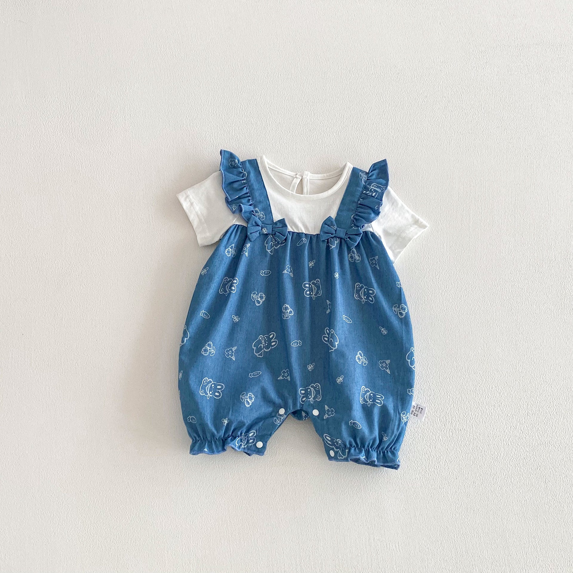Spring and Summer Arrival Baby Girls Short Sleeves Color Patchwork Cartoon Pattern Rompers, MyKids-USA®, Baby One-Pieces, MyKids-USA - Size/Age - 66 (3-6M) - Color - Blue -  -  - TR2602081535-A.