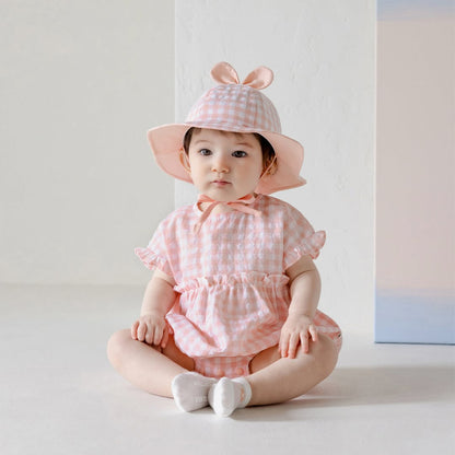 Summer Baby Kids Sleeveless Plaid Pattern Onesies and Hat Casual Clothing Set for Girls, MyKids-USA®, Baby & Toddler Outfits, MyKids-USA -  -  -  -  -  -  - 