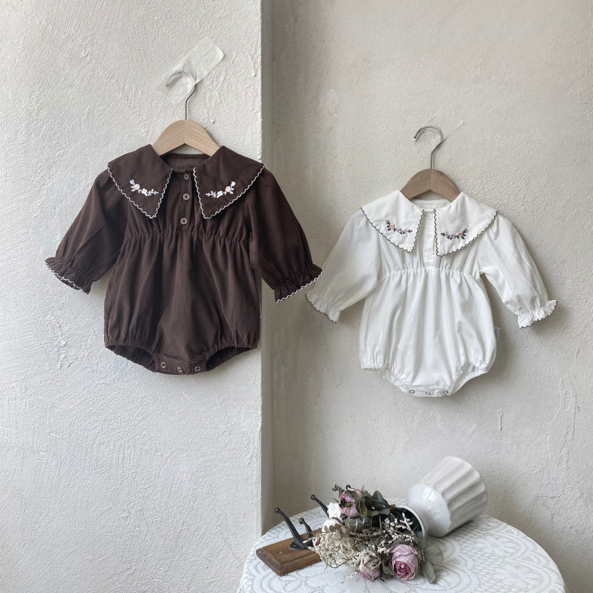 MyKids-USA® Autumn Long Sleeve Flowers Embroidered Collar Baby Kids Girls Princess Bodysuit