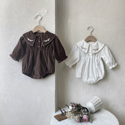 MyKids-USA® Autumn Long Sleeve Flowers Embroidered Collar Baby Kids Girls Princess Bodysuit