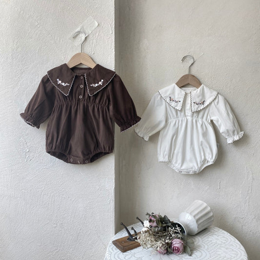 MyKids-USA® Long Sleeve Flowers Embroidered Collar Baby Kids Girls Princess Bodysuit