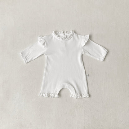 MyKids-USA® Autumn Hot Selling Baby Unisex Solid Color Ruffle Neck Long Sleeves Romper