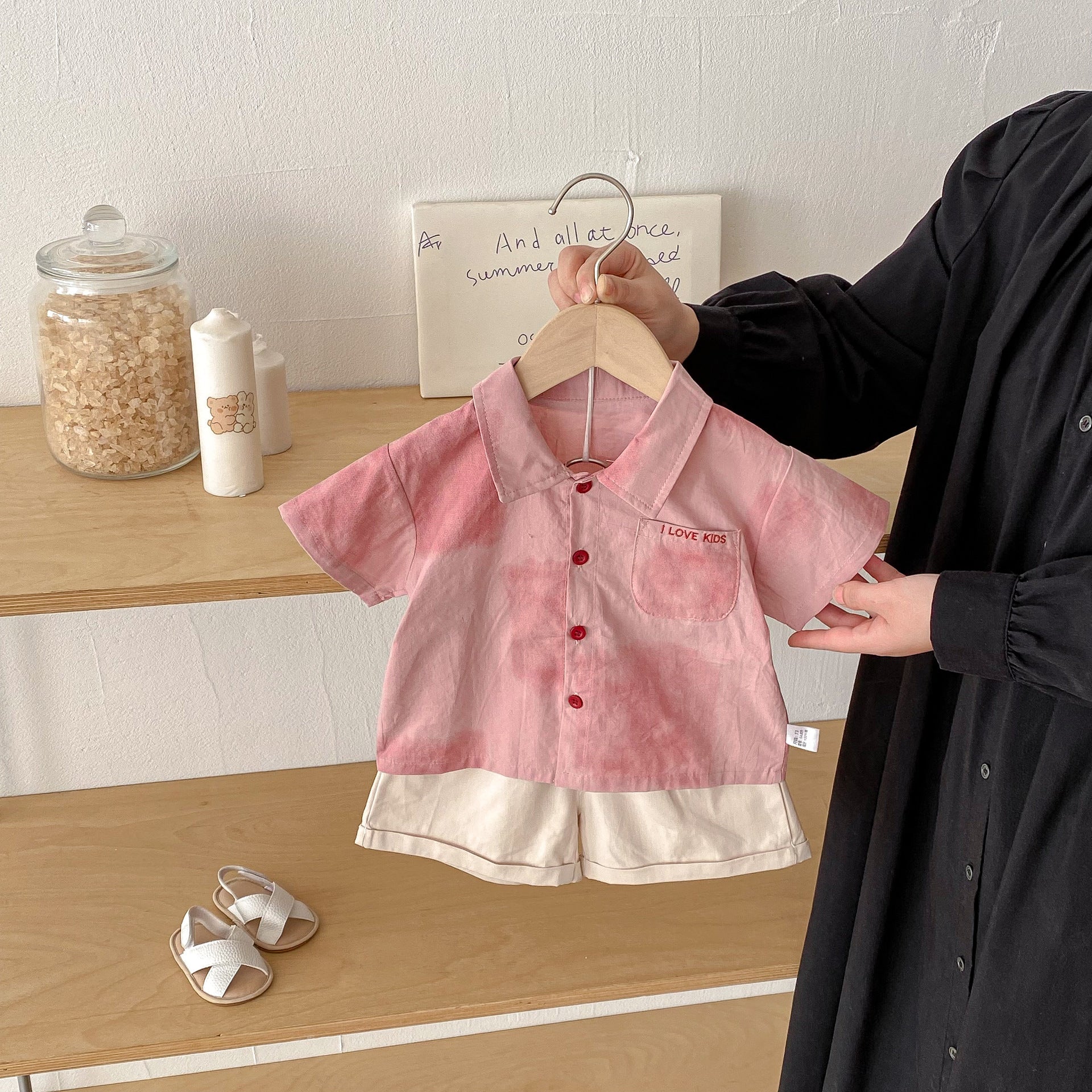 Summer Baby Kids Unisex Letters Pattern Single Breasted Shirt and Plain Shorts Clothing Set, MyKids-USA®, Baby & Toddler Outfits, MyKids-USA -  -  -  -  -  -  - .