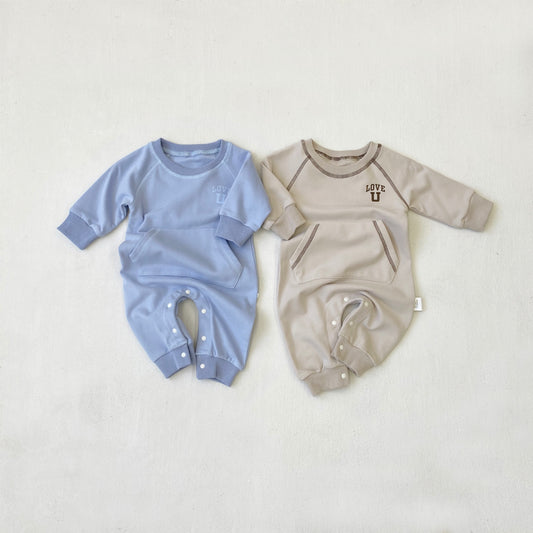 MyKids-USA® Autumn Hot Selling Baby Unisex Letters Pattern Pocketed Long Sleeves Romper