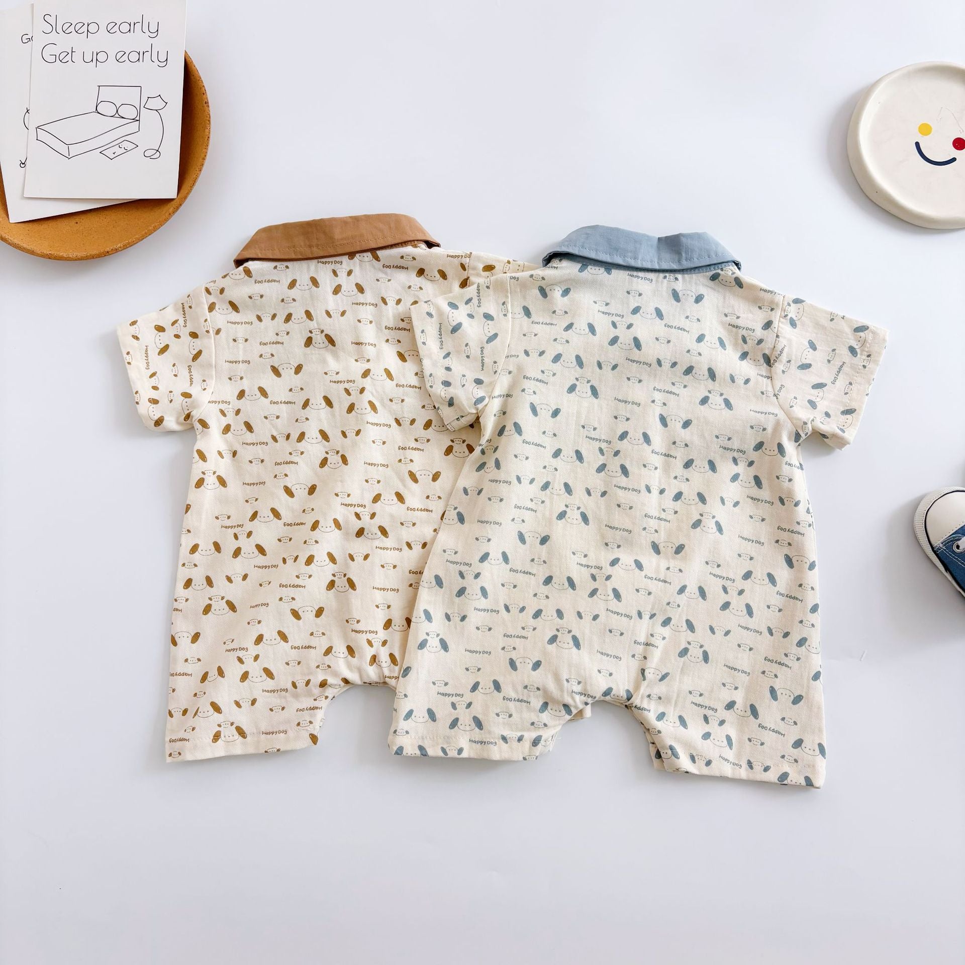 Summer Arrival Baby Boys Cartoon and Letters Pattern Short Sleeves Rompers with Turn-down Collar, MyKids-USA®, Baby One-Pieces, MyKids-USA -  -  -  -  -  -  - 