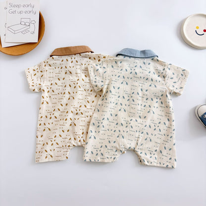Summer Arrival Baby Boys Cartoon and Letters Pattern Short Sleeves Rompers with Turn-down Collar, MyKids-USA®, Baby One-Pieces, MyKids-USA -  -  -  -  -  -  - 