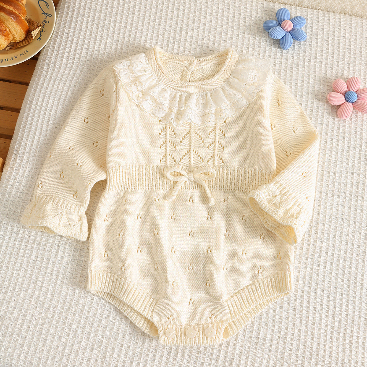 Autumn and Spring Arrival Baby Girls Long Sleeves Hollow Out Pattern Knitted Onesies, MyKids-USA®, Baby One-Pieces, MyKids-USA - Size/Age - 66 (3-6M) - Color - Apricot -  -  - TR2511172237-A