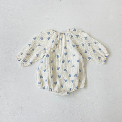 Summer and Autumn Arrival Baby Girls Long Sleeves Hearts Pattern Thin Bodysuit