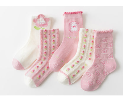 Kids Girls Floral Pink Cute Comfortable Mesh Crew Socks