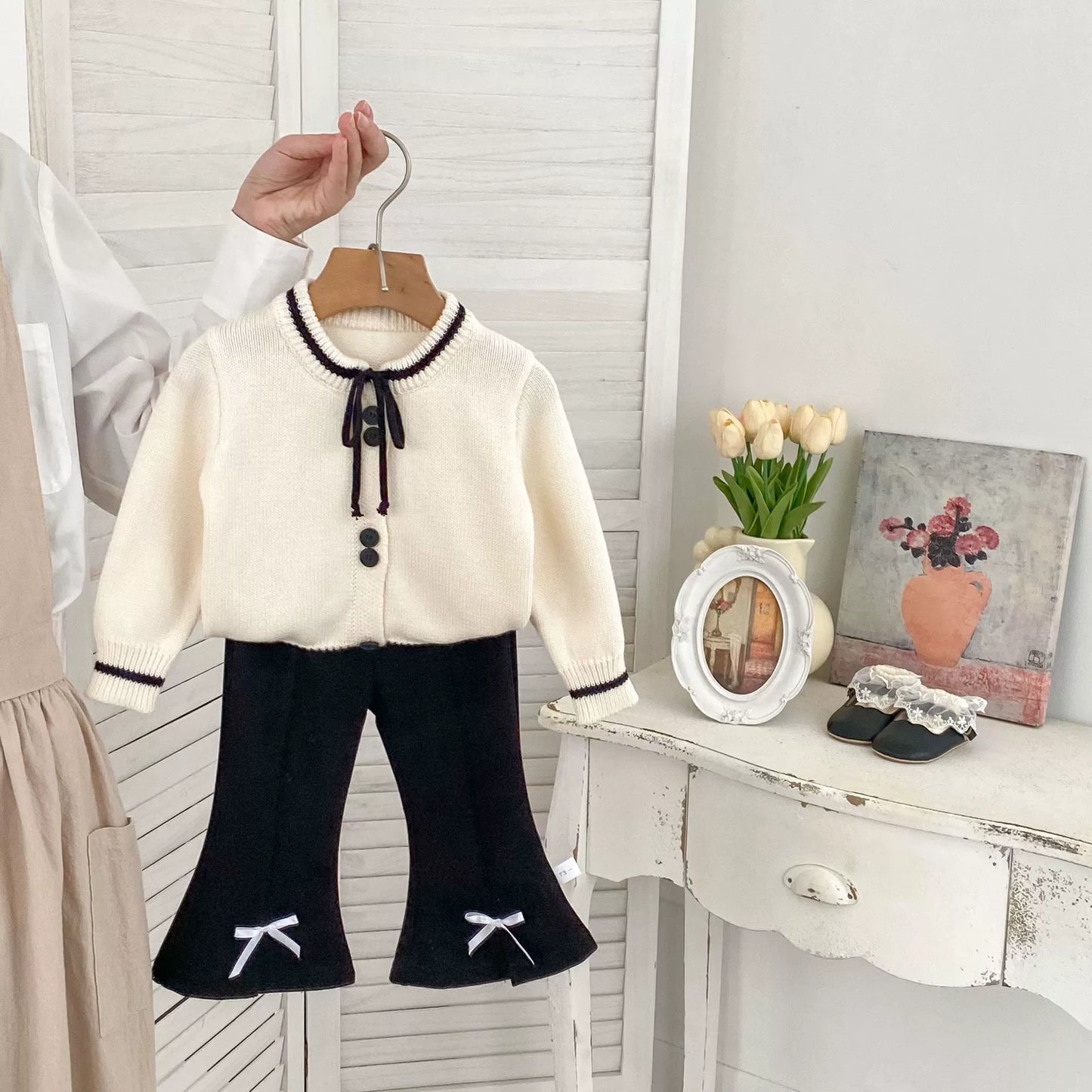 Spring and Autumn Kids Girls Color Patchwork Long Sleeves Cardigan and Pants Clothing Set, MyKids-USA®, Baby & Toddler Outfits, MyKids-USA - Size/Age - 73 (6-9M) - Color - Black -  -  - TR2508152124-B