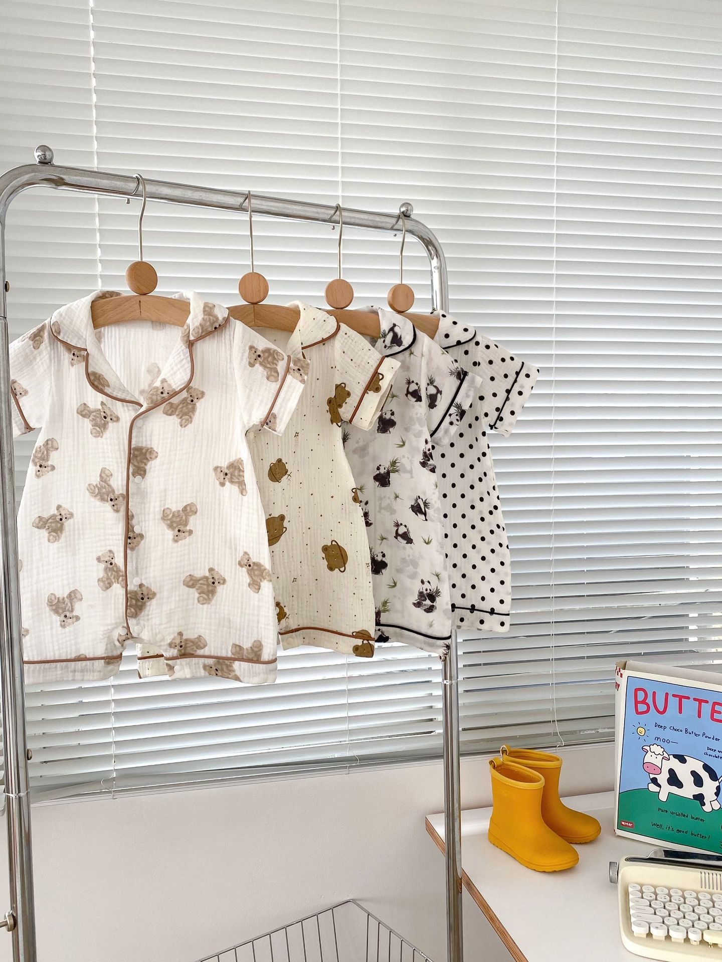 Summer Baby Unisex Prints Short Sleeves Thin Home Wear Romper