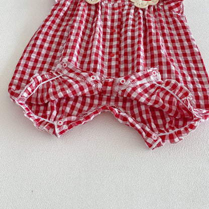 Summer Arrival Baby Girls Fly Sleeves Plaid Pattern Rompers Bodysuits, MyKids-USA®, Baby & Children's One-Pieces, MyKids-USA -  -  -  -  -  -  - .