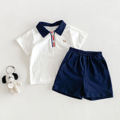 Summer Baby Kids Boys Short Sleeves Polo Shirt and Plain Shorts Clothing Set, MyKids-USA®, Baby & Toddler Outfits, MyKids-USA - Size/Age - 80 (9-12M) - Color - Beige -  -  - TR2603221455-A.
