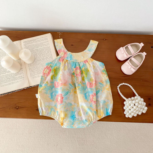 Baby Girls Colorful Floral Design Strap Sleeveless Thin Onesies, MyKids-USA®, Baby One-Pieces, MyKids-USA -  -  -  -  -  -  - 