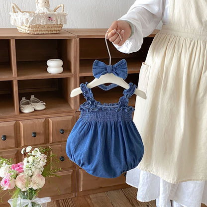 Summer Arrival Baby Girls Sleeveless Solid Color Navy Blue Strap Bodysuit