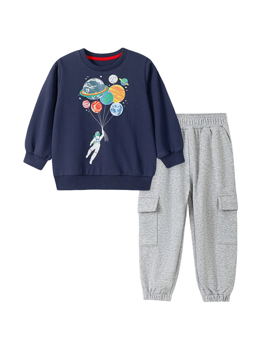 Spring and Autumn Boys Astronaut Cartoon Pattern Long Sleeves Sweatshirt and Pants Clothing Set, MyKids-USA®, Baby & Toddler Outfits, MyKids-USA - Size/Age - 90 (12-24M) - Color - Navy Blue (Dark Blue) -  -  - TR2507132030-A