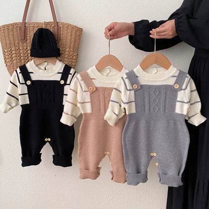 Autumn and Winter Arrival Baby Unisex Long Sleeves Casual Striped Pattern Color Patchwork Knitted Rompers, MyKids-USA®, Baby One-Pieces, MyKids-USA -  -  -  -  -  -  - 