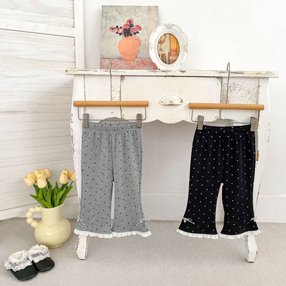 MyKids-USA® Arrival Autumn Dots Pattern Lace Trim Flared Pants for Girls