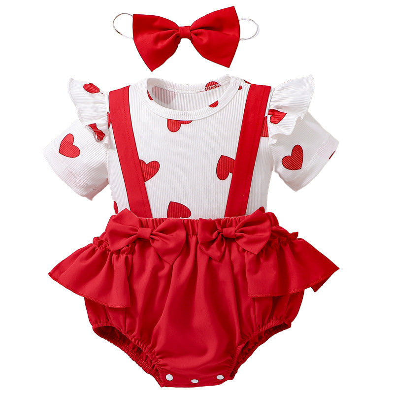 Design Summer Baby Kids Girls Short Sleeves Hearts Pattern T-shirt with Red Overalls Set, MyKids-USA®, Baby & Children's Outfits, MyKids-USA - Size/Age - 66 (3-6M) - Color - Red -  -  - TR2606012203-A.