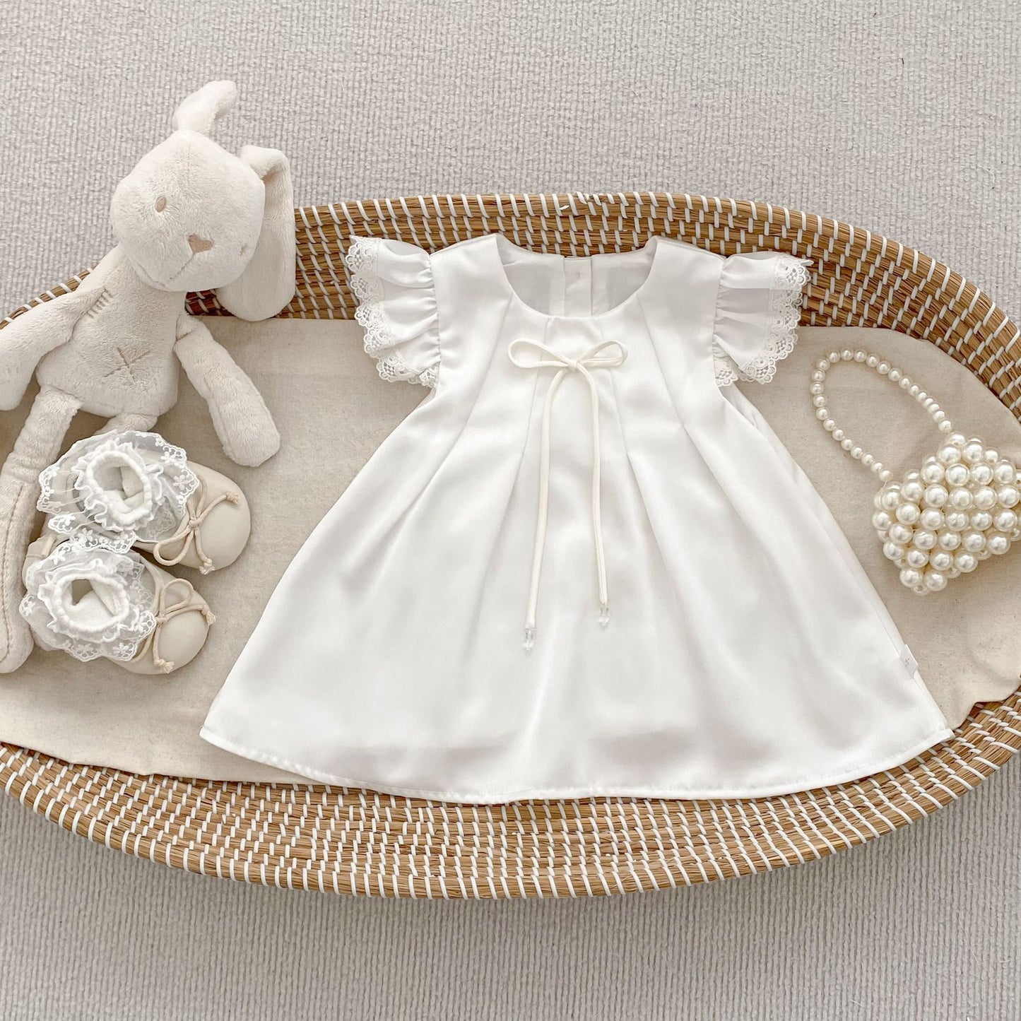 Design Summer Girls Solid Color Fly Sleeves Bodysuit and Dress – Sister Matching Clothing Set, MyKids-USA®, Baby & Children's Outfits, MyKids-USA® - Size/Age - 66 (3-6M) - Color - White -  -  - TR2604202312-B.