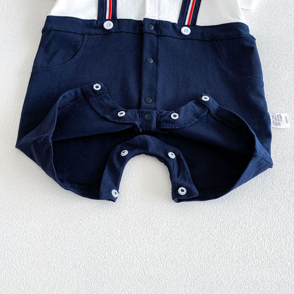 Summer Arrival Baby Boys Short Sleeves Color Patchwork Rompers Bodysuits