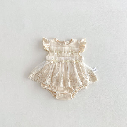 Summer Arrival Baby Girls Fly Sleeves Flowers Pattern Embroidered Lace Trim Bodysuit, MyKids-USA®, Baby & Children's One-Pieces, MyKids-USA - Size/Age - 66 (3-6M) - Color - Beige -  -  - TR2604082340-A.