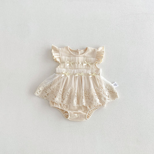 Summer Arrival Baby Girls Fly Sleeves Flowers Pattern Embroidered Lace Trim Bodysuit, MyKids-USA®, Baby & Children's One-Pieces, MyKids-USA - Size/Age - 66 (3-6M) - Color - Beige -  -  - TR2604082340-A.