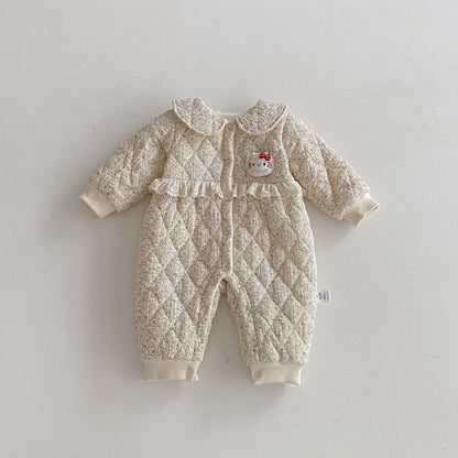 Winter Arrival Baby Girls Long Sleeves Floral and Argyle Pattern Fleece-line Warm Rompers, MyKids-USA®, Baby One-Pieces, MyKids-USA -  -  -  -  -  -  - 