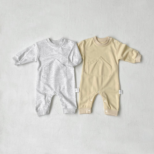 MyKids-USA® Autumn Hot Selling Baby Unisex Solid Color Long Sleeves Pocketed Romper
