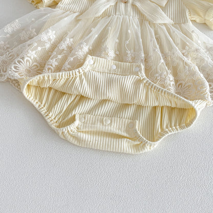 Design Summer Baby Kids Girls Short Sleeves Flowers Embroidery Pattern Tulle Bodysuit Dress