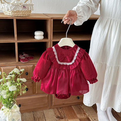 MyKids-USA® Baby Girls Long Sleeves Lace Embroidered Bodysuit Dress