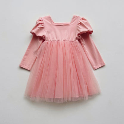 Autumn Baby Kids Girls Long Sleeves Solid Color Tulle Patchwork Dress, MyKids-USA®, Baby & Children's Dresses, MyKids-USA - Size/Age - 90 (12-24M) - Color - Pink -  -  - TR2605222205-A.