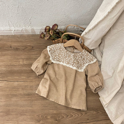 MyKids-USA® Autumn Arrival Lace Trim Collar Baby Kids Girls Princess Long Sleeves Dress