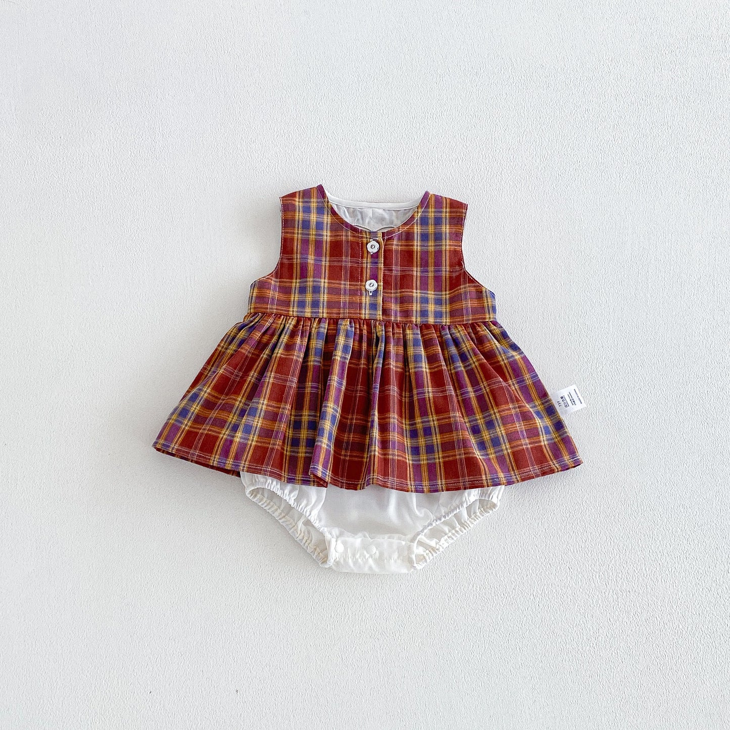 Design Summer Baby Kids Girls Sleeveless Plaid Pattern Bodysuit