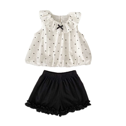 Arrival Summer Baby Kids Girls Sleeveless Dots Pattern Vest and Plain Shorts Clothing Set
