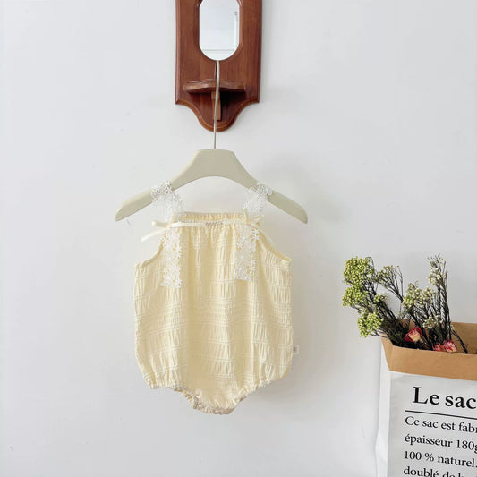 Summer Arrival Baby Girls Sleeveless Color Patchwork Lace Decorated Strap Onesies, MyKids-USA®, Baby One-Pieces, MyKids-USA - Size/Age - 66 (3-6M) - Color - Apricot -  -  - TR2506072020-A