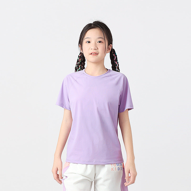 Boys And Girls Solid Color Elastic Quick Dry Sportswear T-Shirt In European And American Style, MyKids-USA®, Baby & Toddler Tops, MyKids-USA - Size/Age - 120 (5-7Y) - Color - Purple -  -  - TR2404071631-F
