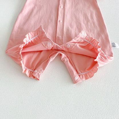 Design Summer Baby Kids Girls Short Sleeves Solid Color Pink Rompers