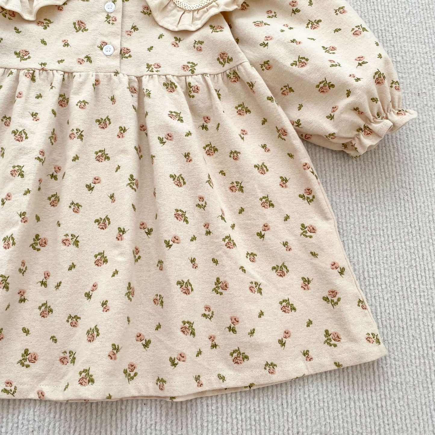 Arrival Spring and Autumn Flowers Pattern Baby Kids Girls Turn-down Collar Onesies and Dress – Princess Sister Matching Set