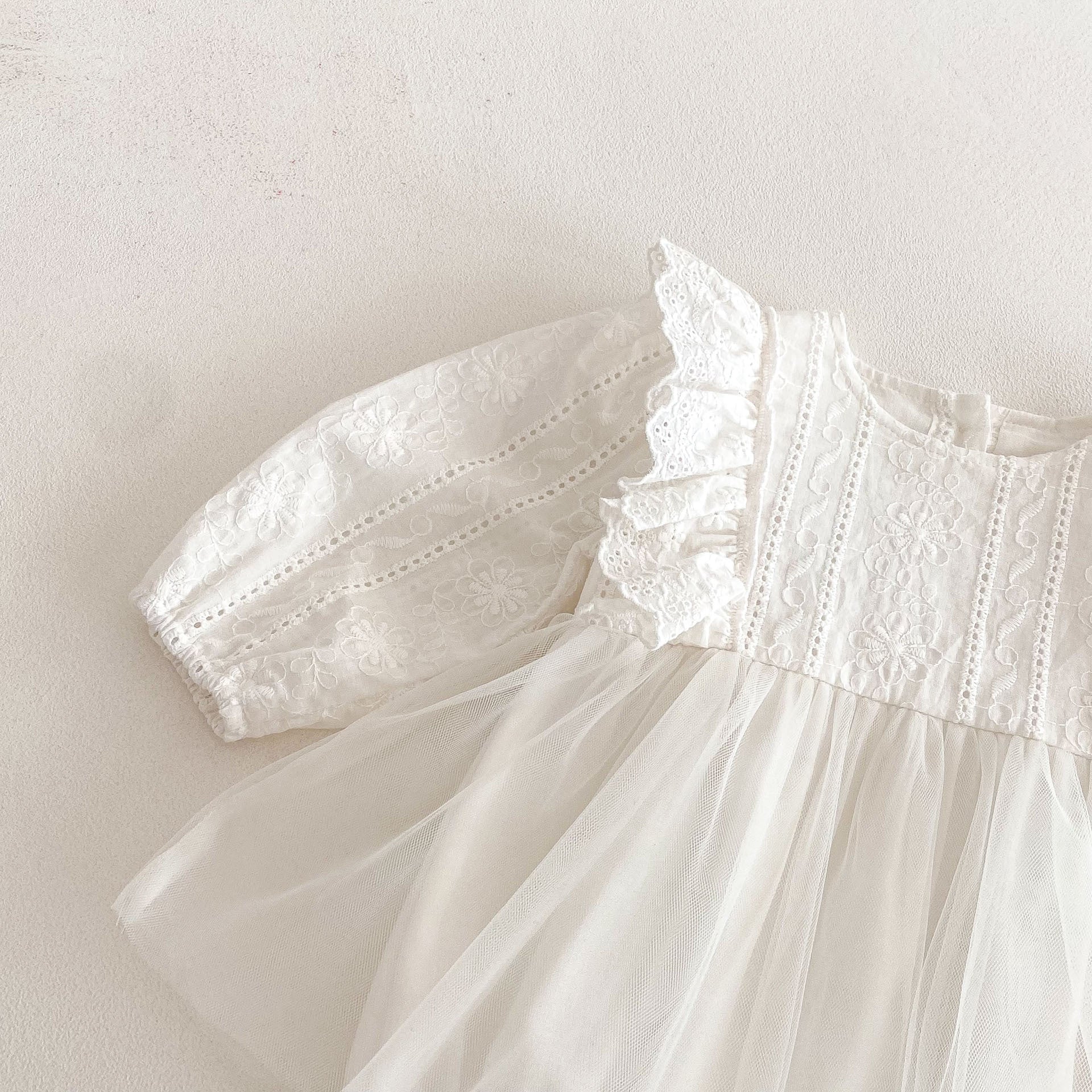 Spring Arrival Baby Girls Cute Floral Embroidered Pattern and Tulle Patchwork Long Sleeves Onesies, MyKids-USA®, Baby One-Pieces, MyKids-USA -  -  -  -  -  -  - 