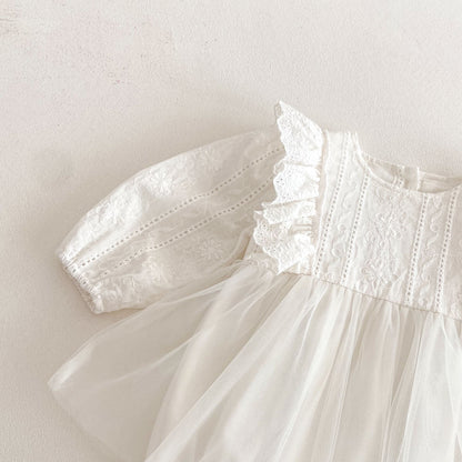 Spring Arrival Baby Girls Cute Floral Embroidered Pattern and Tulle Patchwork Long Sleeves Onesies, MyKids-USA®, Baby One-Pieces, MyKids-USA -  -  -  -  -  -  - 