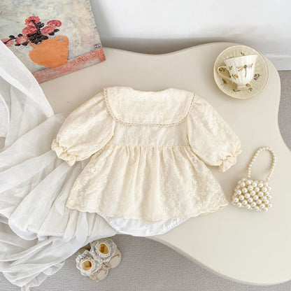 MyKids-USA® Autumn Flowers Pattern Embroidered Baby Kids Girls Princess Long Sleeves Bodysuit Dress