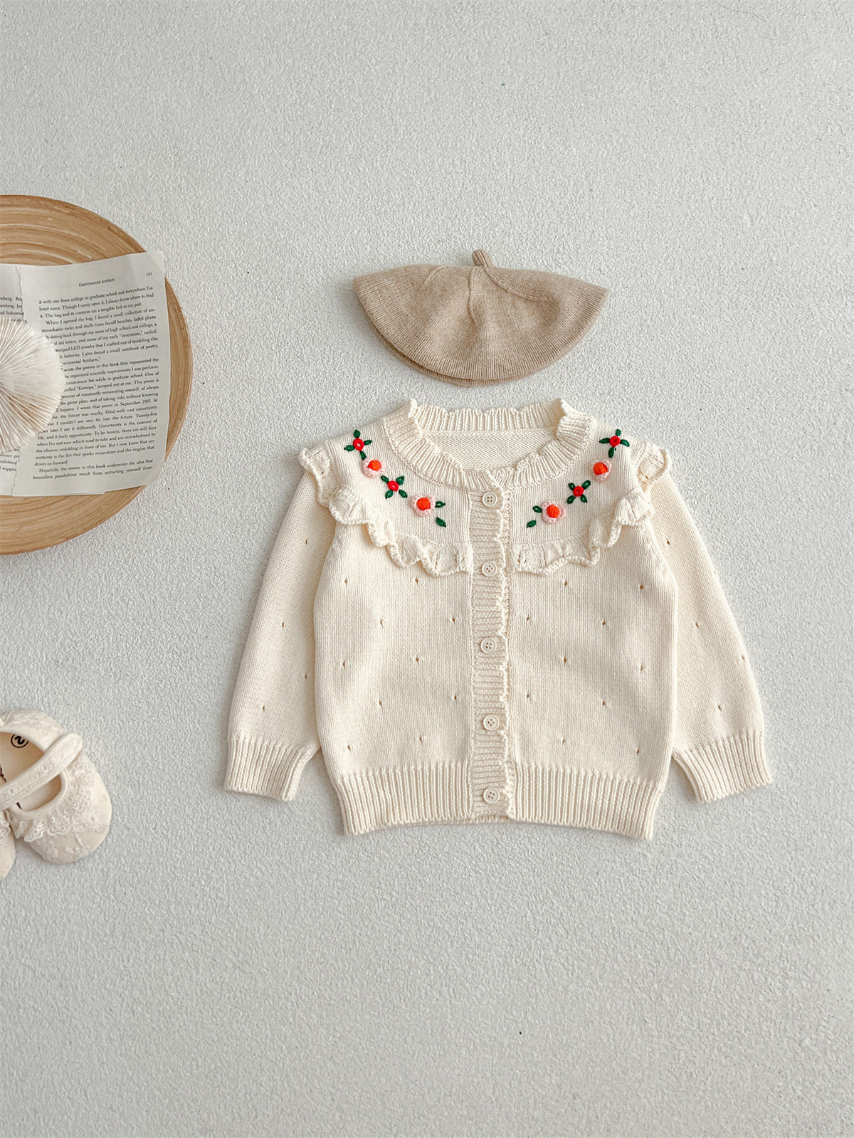 Autumn And Winter Infant Baby Girls Embroidery Jacquard Long-Sleeved Cardigan, MyKids-USA®, Baby & Toddler Outerwear, MyKids-USA - Size/Age - 66 (3-6M) - Color - White -  -  - QQ2310171013-B.